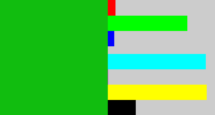 Hex color #11bd0f - green