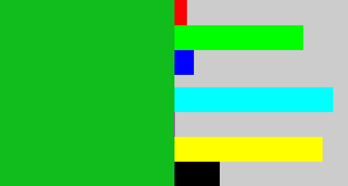 Hex color #11bd1d - green