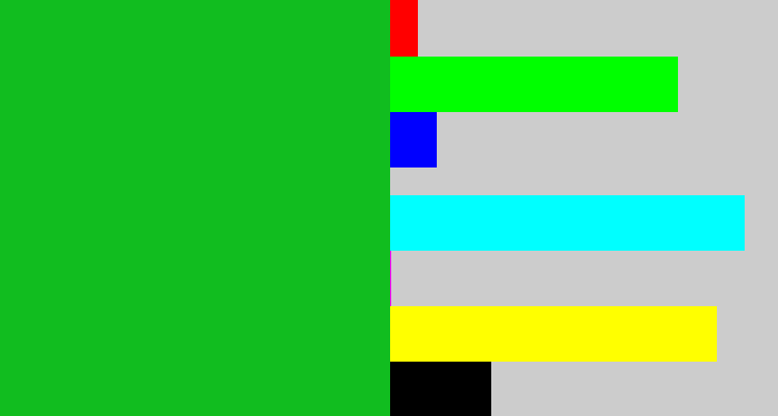 Hex color #11bd1f - green