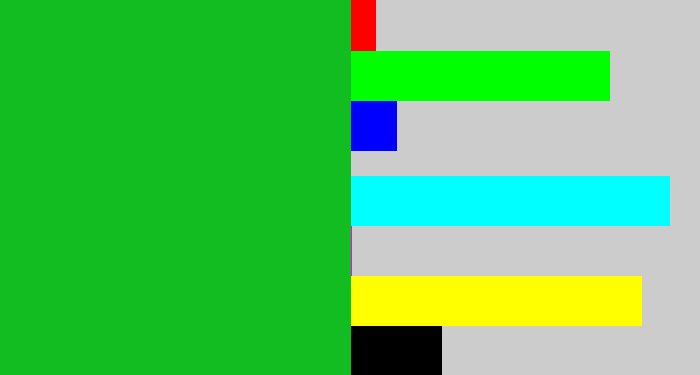 Hex color #11bd21 - green