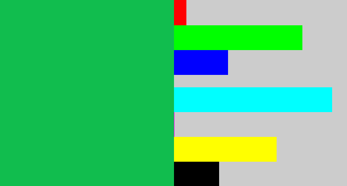 Hex color #11bd4e - shamrock green