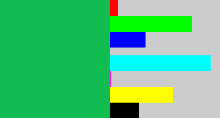 Hex color #11bd51 - shamrock green