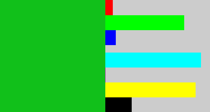 Hex color #11c01a - green