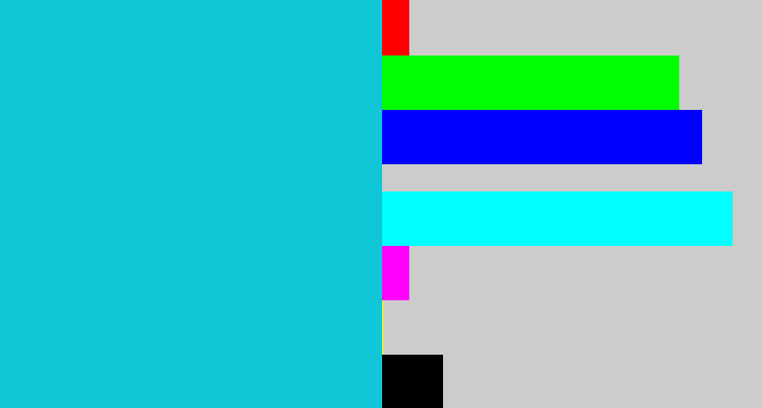Hex color #11c6d6 - turquoise blue