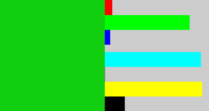 Hex color #11cf0e - vibrant green