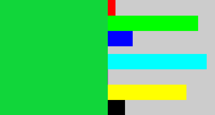 Hex color #11d63a - shamrock green