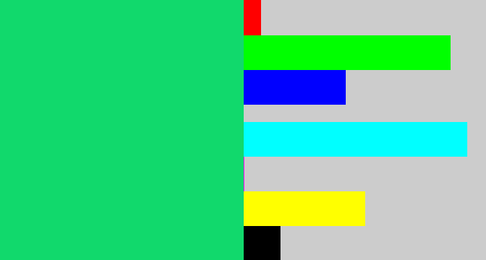 Hex color #11d96c - tealish green