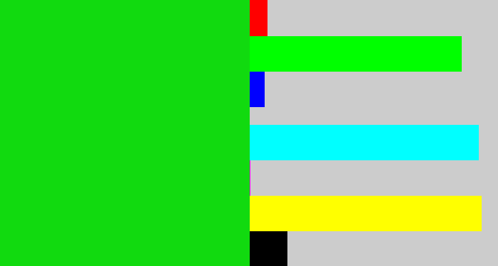Hex color #11da0f - vibrant green