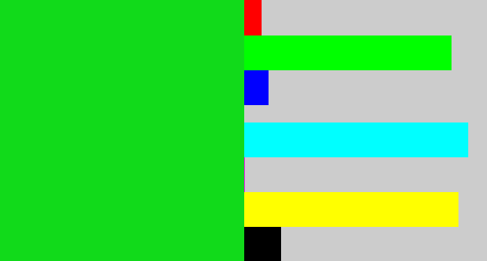 Hex color #11da1a - vibrant green