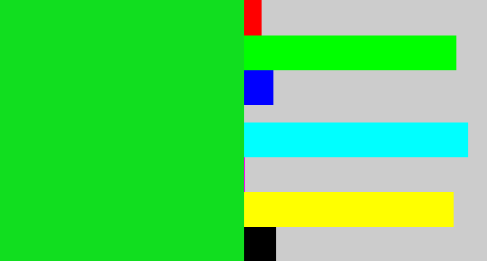 Hex color #11de1f - vibrant green