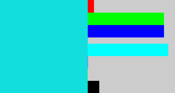 Hex color #11dedd - aqua blue
