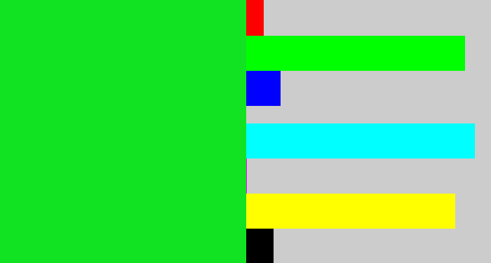 Hex color #11e323 - vibrant green