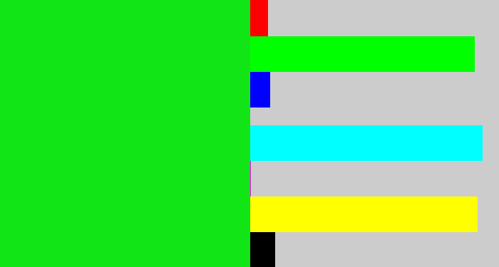 Hex color #11e515 - vibrant green