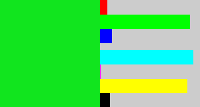 Hex color #11e51e - vibrant green