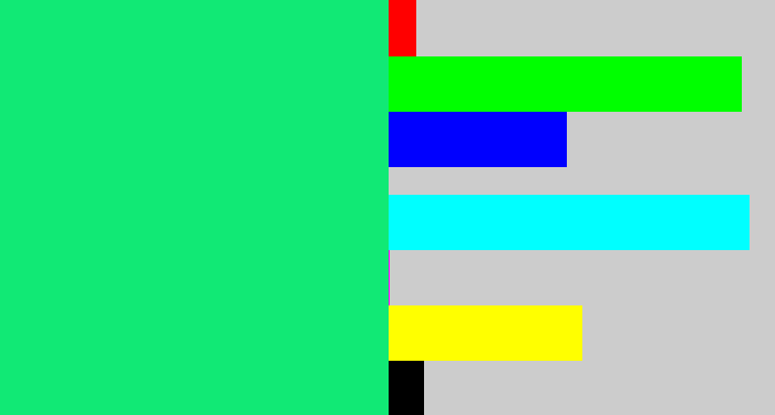 Hex color #11e975 - tealish green