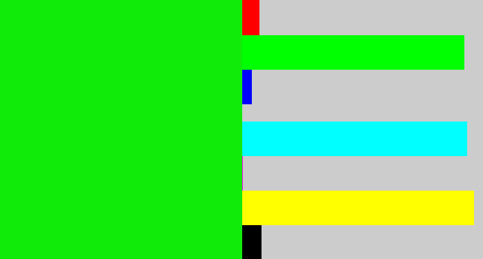 Hex color #11eb0a - vibrant green