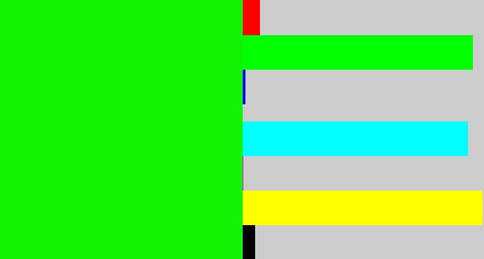 Hex color #11f302 - fluro green