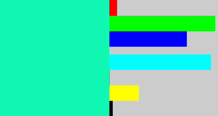 Hex color #11f7b4 - greenish turquoise