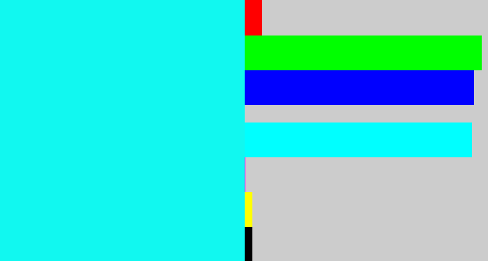 Hex color #11f8f0 - bright aqua