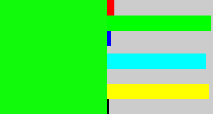Hex color #11fa0b - neon green