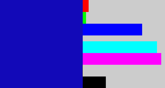 Hex color #1209b8 - ultramarine