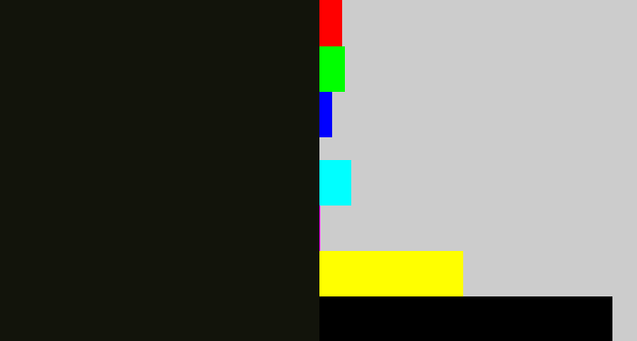 Hex color #12140b - almost black