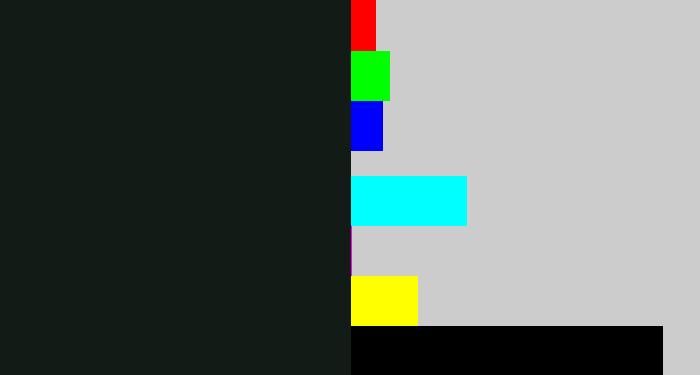 Hex color #121b16 - almost black