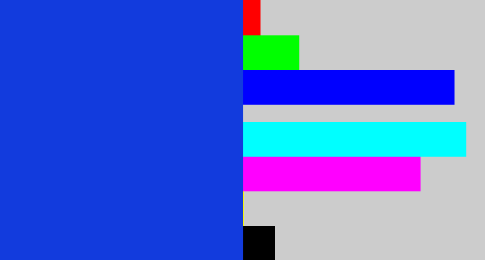 Hex color #123bdd - blue