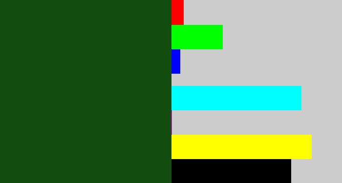 Hex color #124c0e - forrest green