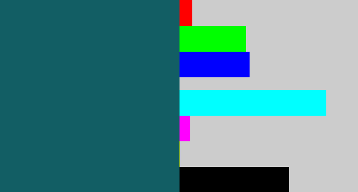 Hex color #125e64 - dark turquoise