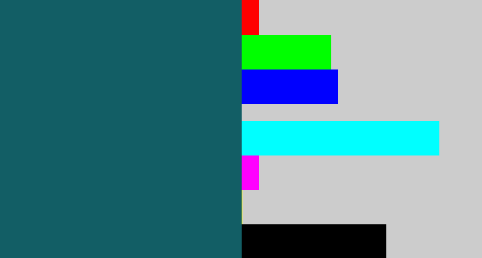 Hex color #125e65 - dark turquoise