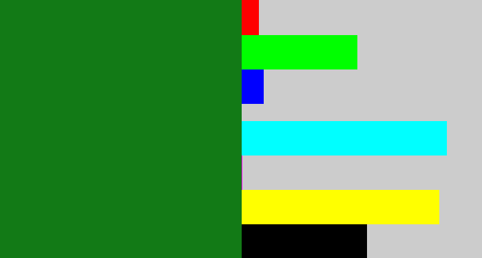 Hex color #127a16 - tree green