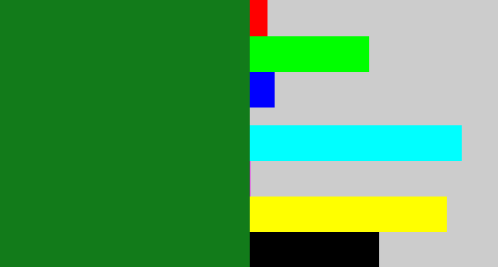 Hex color #127b1a - tree green