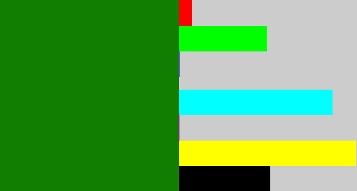Hex color #127e01 - true green