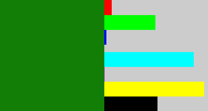 Hex color #127e05 - true green