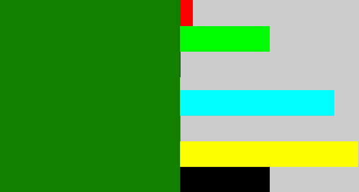 Hex color #127f01 - true green
