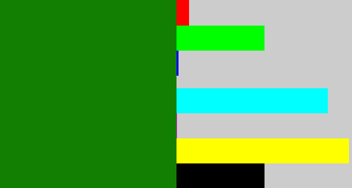 Hex color #127f03 - true green