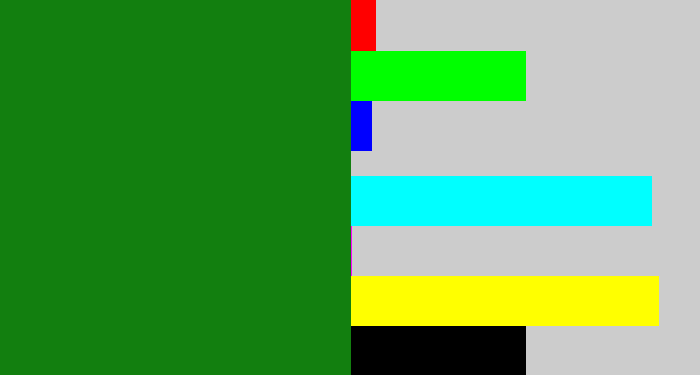 Hex color #127f0f - true green