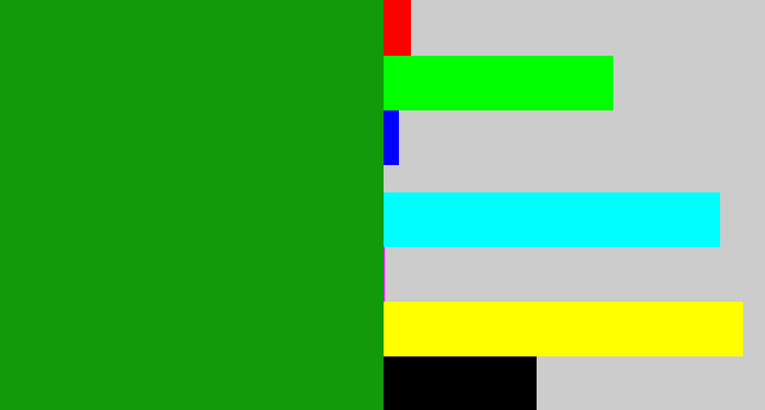 Hex color #129a0a - true green