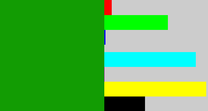 Hex color #129c03 - true green