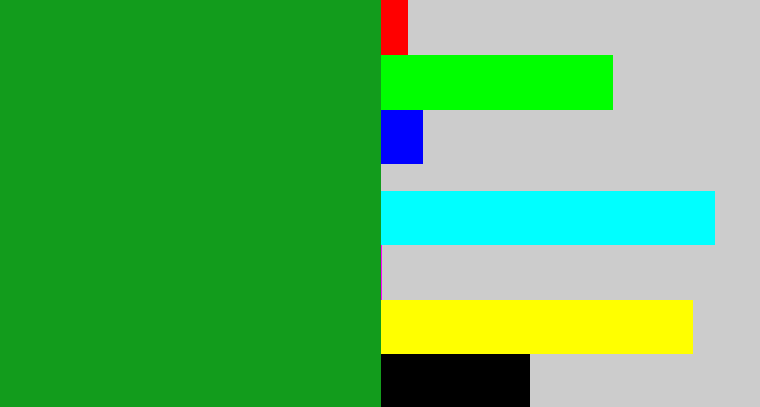 Hex color #129c1c - green