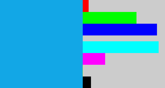 Hex color #12a7e6 - azure