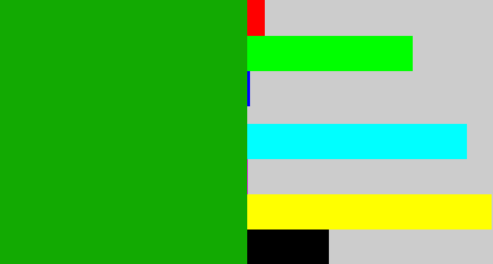 Hex color #12aa02 - true green