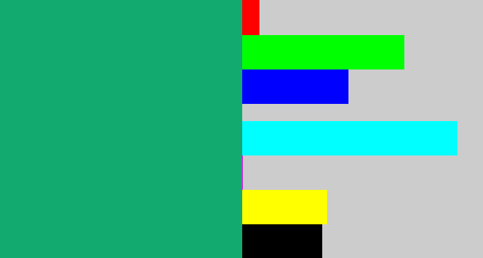 Hex color #12aa6f - bluish green