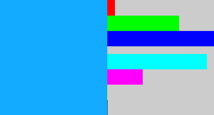 Hex color #12abff - azure