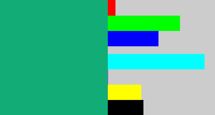 Hex color #12ac77 - bluish green