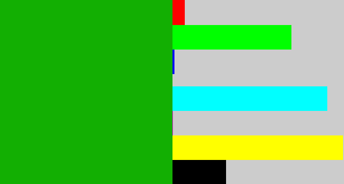 Hex color #12af02 - green