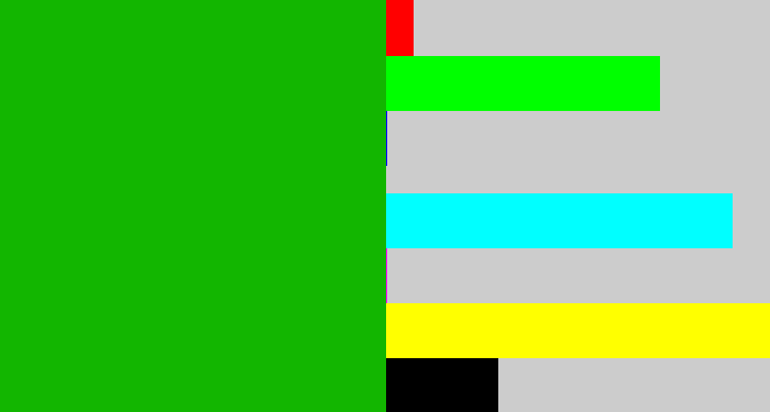 Hex color #12b600 - green