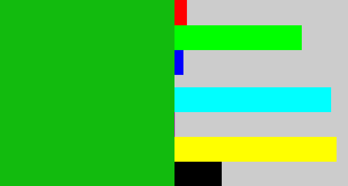 Hex color #12bb0e - green