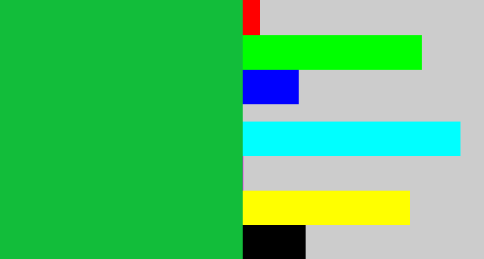 Hex color #12bd3a - shamrock green
